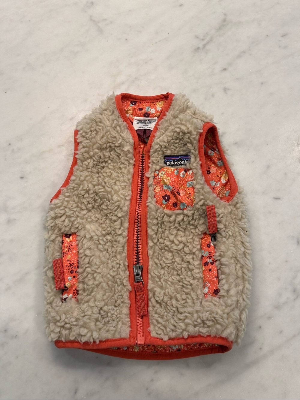 Patagonia Baby Retro-X Fleece Cream Sherpa Vest with Orange Trim
